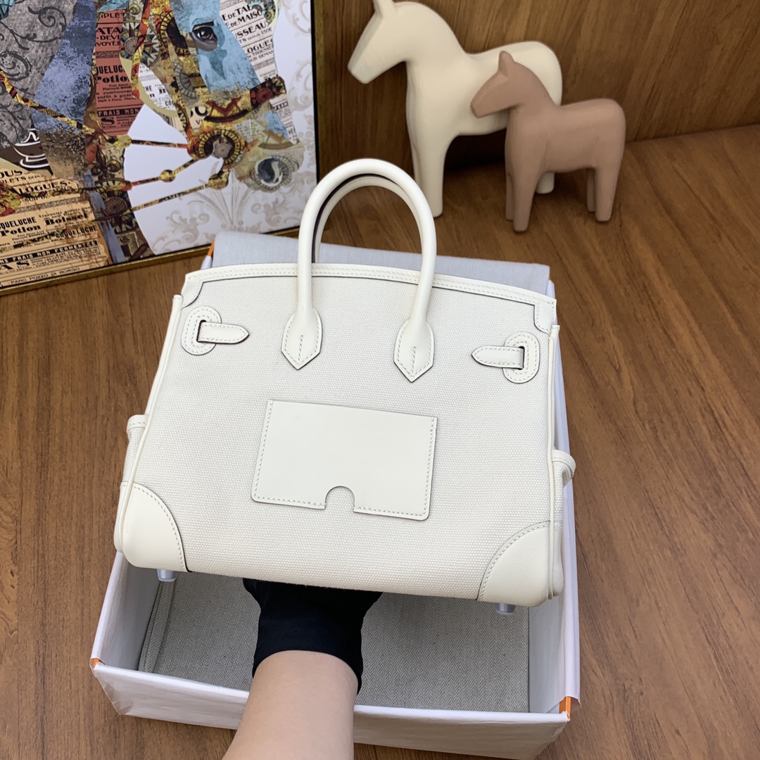 Hermes Cargo Birkin 25CM Limited Edition Canvas Handbag White